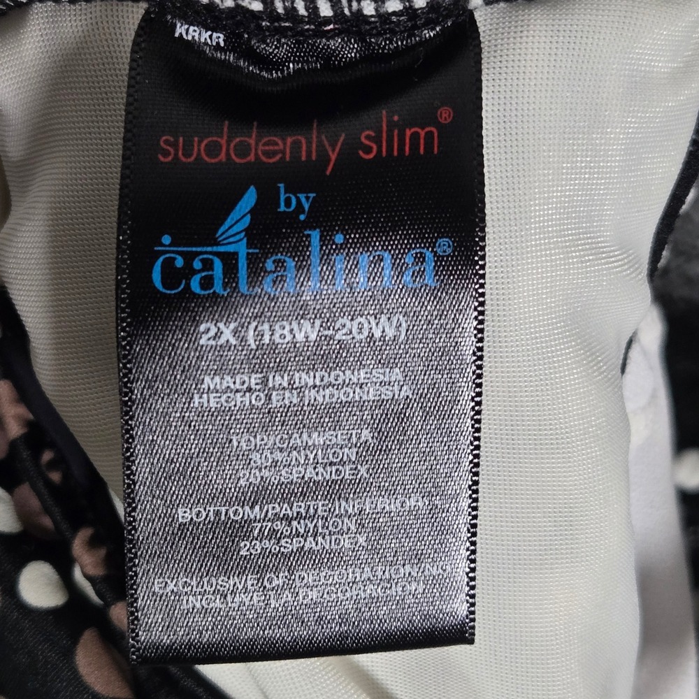 Suddenly Slim by Catalina Womens Plus 2X Polka Dot Blouson One Piece Swimsuit - Picture 5 of 7